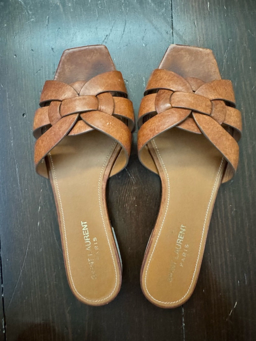 Saint Laurent Tribute Flat Sandal Tan Leather 37.5 - Picture 2 of 6